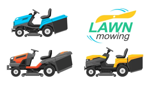 Tractor Lawn Mower Flat Style Isolated White Background — Stock Vector