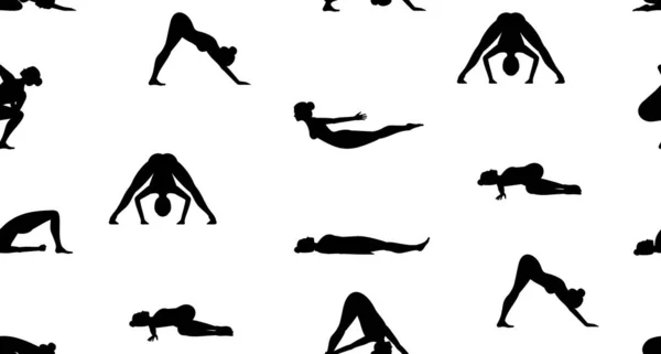 无缝图案与瑜伽波西 健康的生活方式扁平风格 — 图库矢量图片
