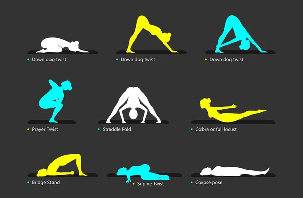Yoga Posen Gesetzt Eine Gruppe Sportlicher Junger Frauen Beim Yoga — Stockvektor