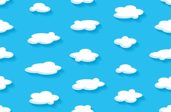 Seamless Pattern Cartoon White Clouds Blue Background Flat Style — Stock Vector