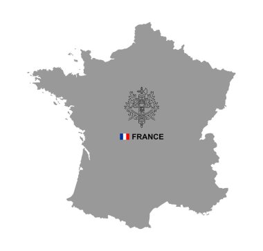 Fransa haritası ve arması. beyaz arkaplanda izole