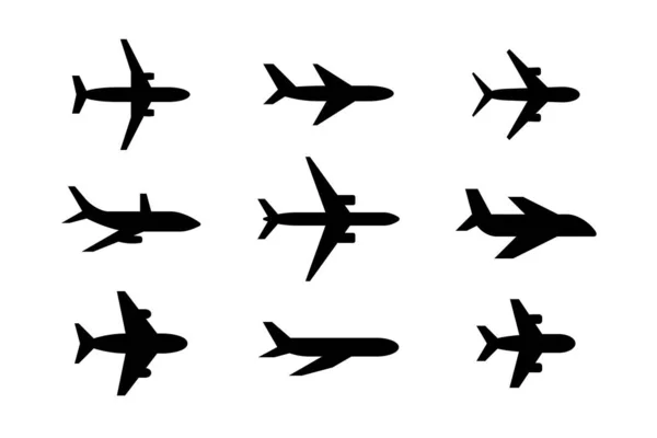 Icône Avion Ensemble Silhouettes Avion Isolé Sur Fond Blanc — Image vectorielle
