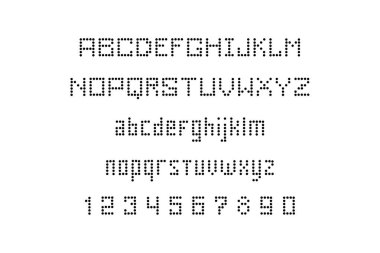 Dot Font, Alfabe, harfler ve sayılar. Düz stil. beyaz arkaplanda izole