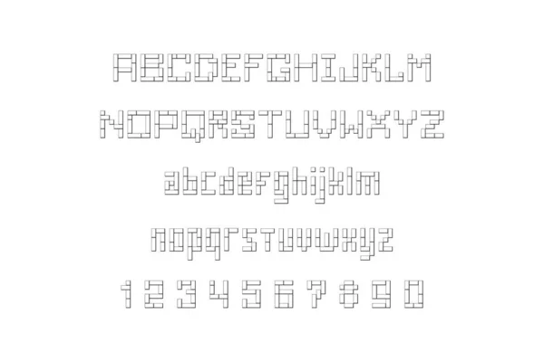 Квадратный Шрифт Алфавит Буквы Цифры Плоский Стиль Изолированные Белом Фоне — стоковый вектор