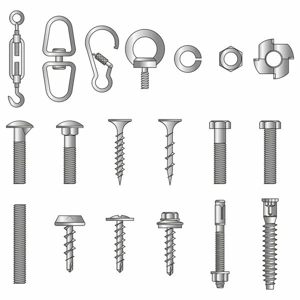 Set of nuts and bolts — Stock Vector