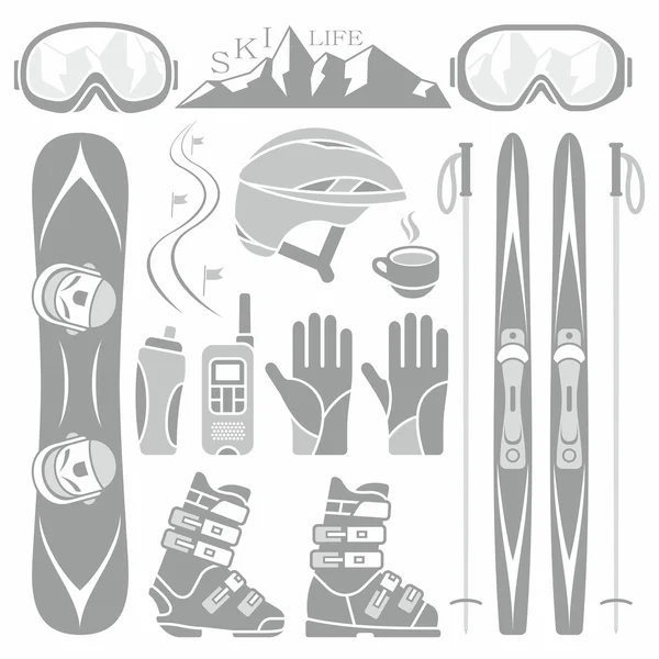 Conjunto de esquí y snowboard — Vector de stock