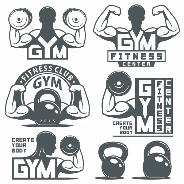 Conjunto de emblemas de gimnasio — Vector de stock