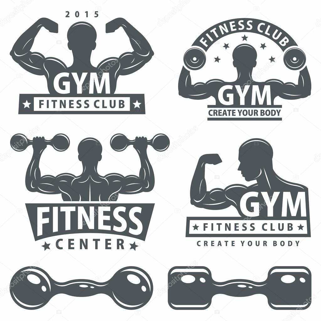 Gym and fitness club emblems set isolated vector illustration
