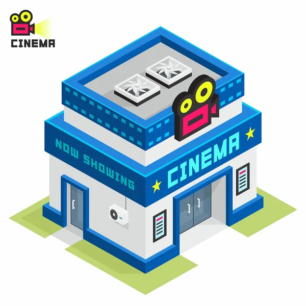 Edificio de cine isométrico — Vector de stock