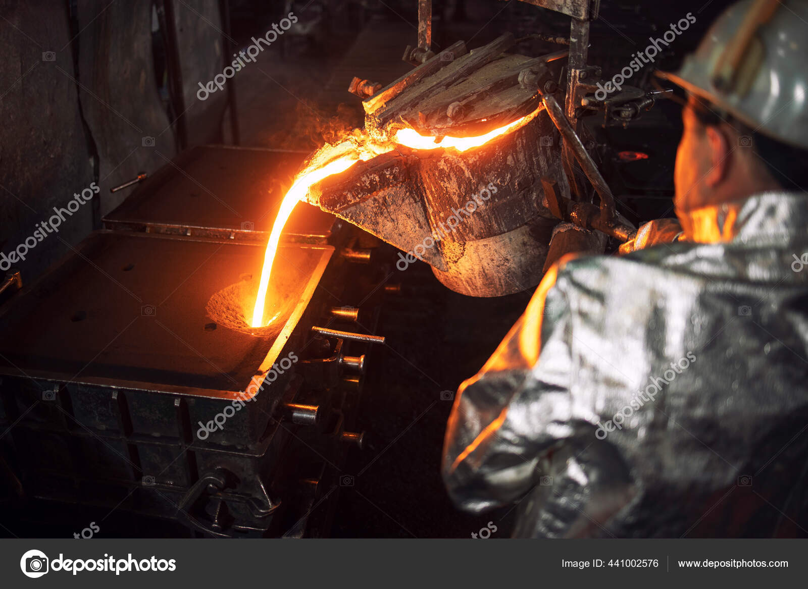 Hot steel pouring in molds metal casting process Vector Image