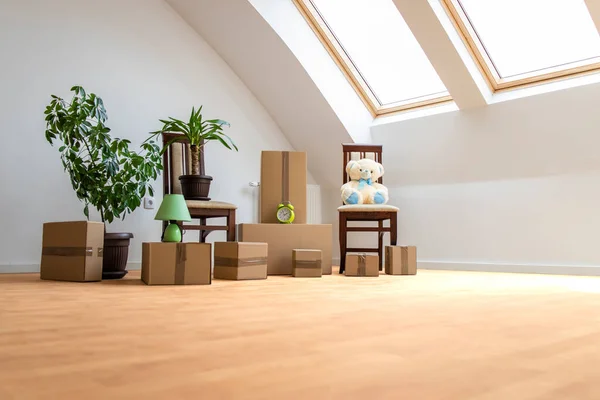 New Home Boxes Moving Real Estate Concept Moving New House — Fotografia de Stock