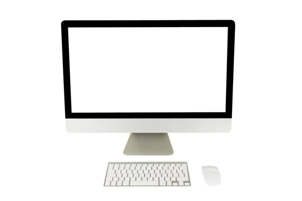 Computer display met leeg scherm en draadloos toetsenbord — Stockfoto