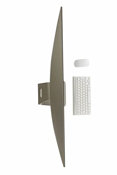 Pantalla de ordenador con pantalla en blanco y teclado inalámbrico — Foto de Stock