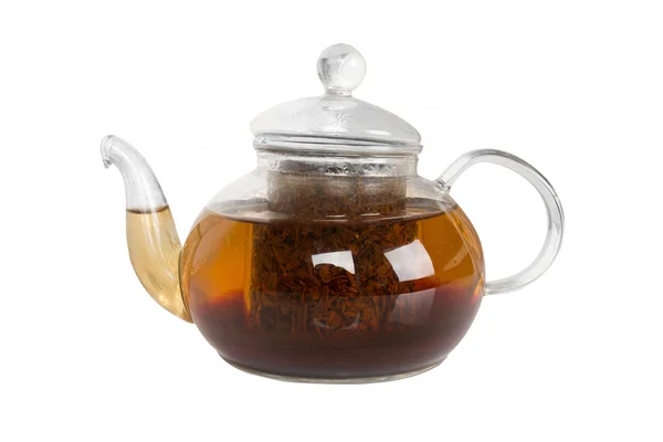 Glass teapot with tea on white background — Stock Photo, Image