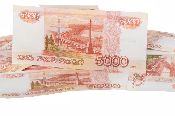 Moeda russa - montão de notas de rublo russas — Fotografia de Stock