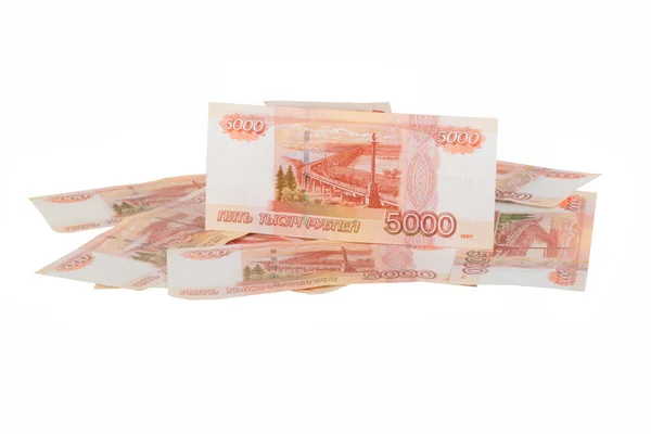 Moeda russa - montão de notas de rublo russas — Fotografia de Stock
