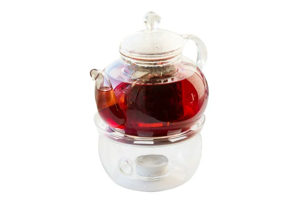 Glass teapot with tea on white background — Stock Photo, Image