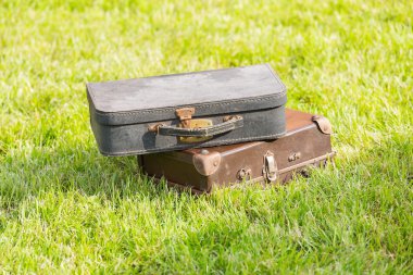 çimenlerin üzerinde iki eski çanta
