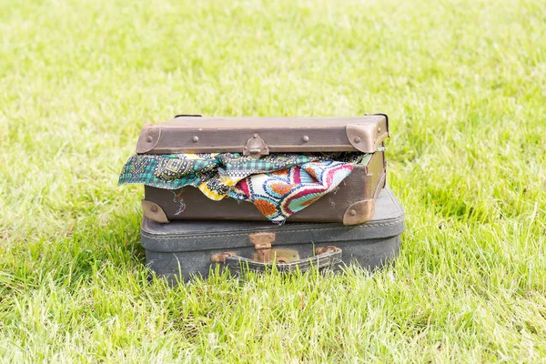 Zwei alte Koffer auf Gras — Stockfoto
