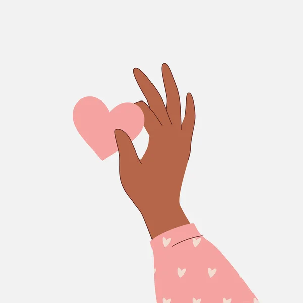 Mano Una Mujer Sosteniendo Corazón Rosa — Vector de stock