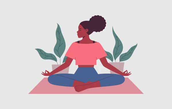 Mujer Dedica Yoga Ilustración Plana — Archivo Imágenes Vectoriales