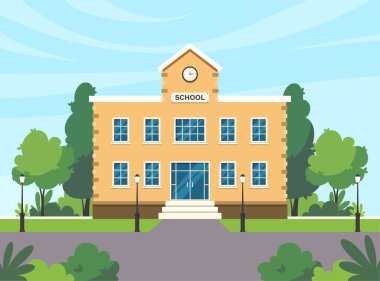 School building back to school in flat illustration