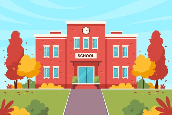 School Building Back School Flat Illustration — Stockvector