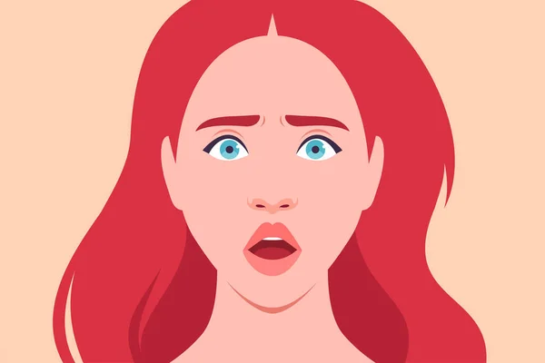 Face Frightened Redhead Woman — Stock Vector
