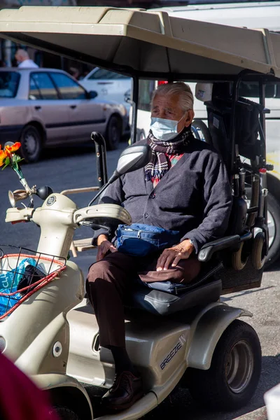 Haifa Israel December 2020 Elderly Disabled Person Medical Mask Leg — Stock Photo, Image
