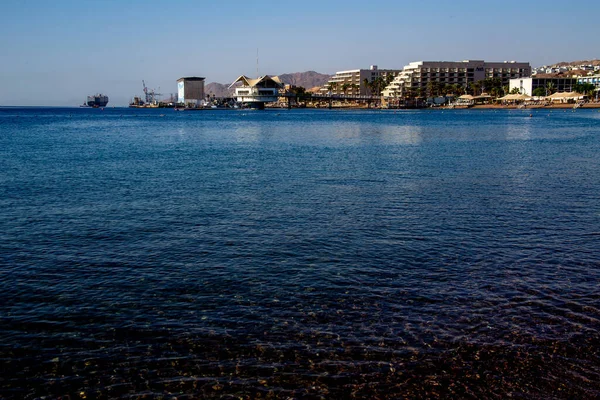 Eilat Israel Oktober 2020 Panoramautsikt Över Den Centrala Offentliga Stranden — Stockfoto