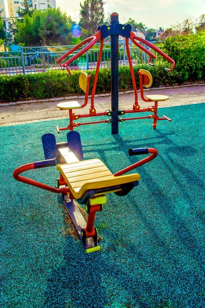 Gym Equipment City Playground Warm Sunny Day — Stock Photo, Image