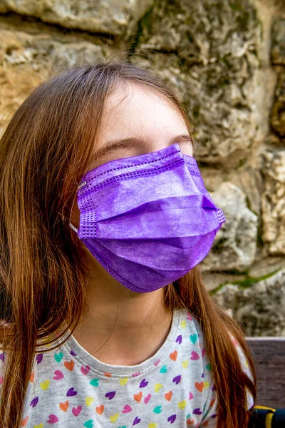 Girl Pulled Medical Mask Her Eyes — Stock Photo, Image