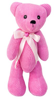 Beyaz arka planda izole edilmiş şirin ahududu ayıcık oyuncağı.