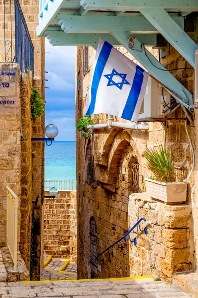 Тель Авив Израиль Марта 2021 Года Одна Узких Улиц Старой — стоковое фото