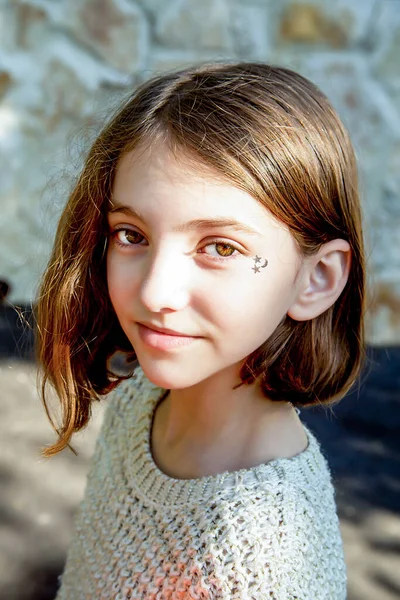 Portrait Beautiful Smile Teenage Girl Loose Hair City Children Playground — Stock Photo, Image