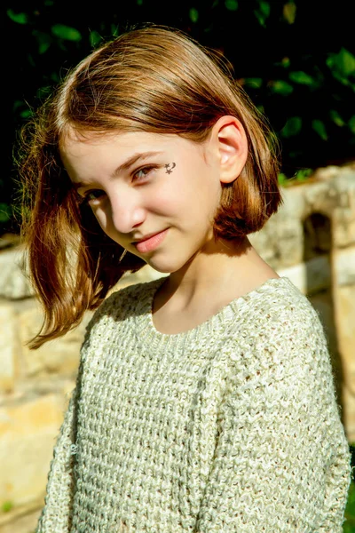 Portrait Beautiful Smile Teenage Girl Loose Hair City Children Playground — Stock Photo, Image