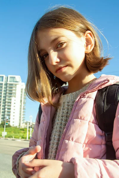 Portrait Beautiful Natural Teenage Girl Sunny Day — Stock Photo, Image