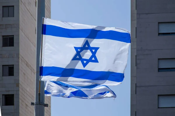 Bandera Blanco Azul Del Estado Israel Asta —  Fotos de Stock