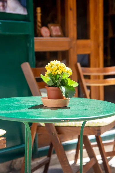 Fleurs Pot Sur Les Tables Des Cafés Rue — Photo