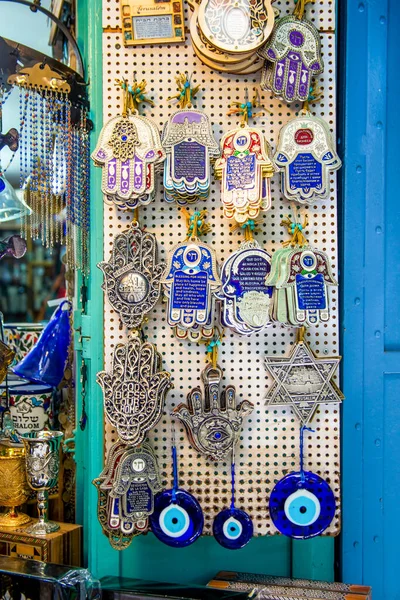 Jeruzalem Israël April 2021 Verkoop Van Souvenirs Een Van Winkels — Stockfoto