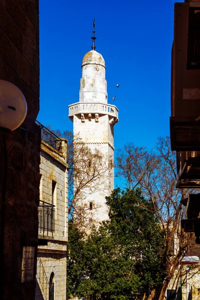 Old Jerusalem Minaret Sidna Omar Mosque View Jewish Quarter Road — Stock Photo, Image