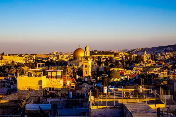Panorama Στέγες Της Παλιάς Πόλης Της Ιερουσαλήμ Στο Ηλιοβασίλεμα Ισραήλ — Φωτογραφία Αρχείου