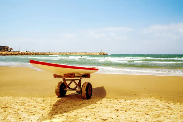 Lifeguard Surf Resgate Prancha Surf Com Remos Carrinho Praia Areia — Fotografia de Stock