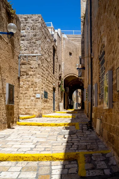 Eski Jaffa Sokaklarından Birinde Antik Çağların Atmosferi Sokaklar Dar Taşlar — Stok fotoğraf