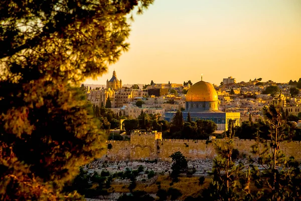 Jerusalem Israel Overlooking Temple Mount Dome Rock Golden Gate Evening — Stock Photo, Image
