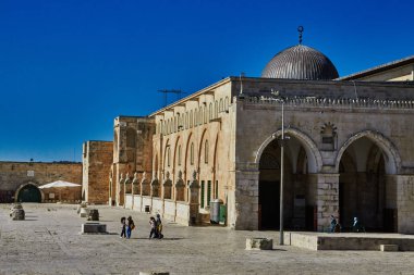 Kudüs, İsrail - 04 Temmuz 2021: El Aksa Camii ve El Kas abdest, Tapınak Dağı, eski şehir, Kudüs.