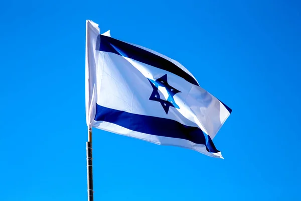 Die Israel Flagge Blauer Himmel Sinniger Tag Jerusalem Israel — Stockfoto