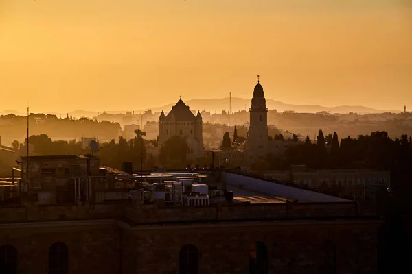 View Dormition Abbey Greek Hagias Zion Convent Morning Sunshine Jerusalem — Stock Photo, Image