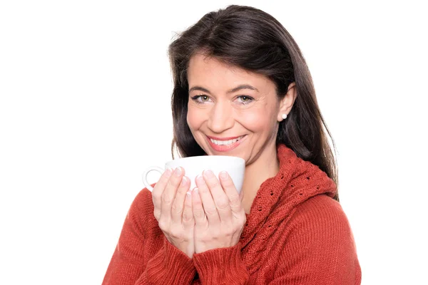 Middle aged woman with a cup — Stock Photo, Image