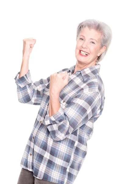 Starszy kobieta showung pięści — Zdjęcie stockowe